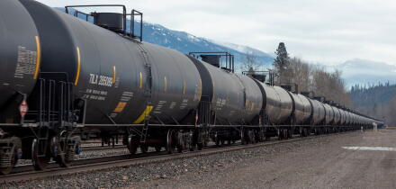 A line of DOT-111 railroad tanker cars, on the tracks at the BNSF train yard, in the town of Troy, Montana

Burlington Northern and Santa Fe Railway w