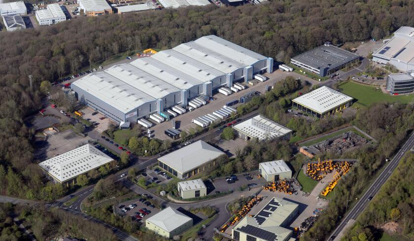 aerial view of the GXO logistics warehouse just off the M1 motorway at junction 35A, Chapeltown, Sheffield