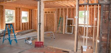New construction addition being added to old home