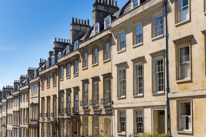 Terraced houses in an old street, England, UK