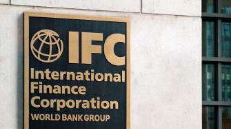 Sign outside of the International Finance Corporation, IFC, part of the World Bank Group.