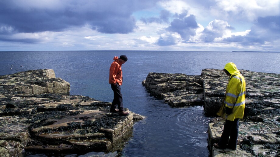 People Standing on Rocky Shore