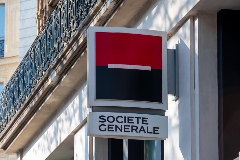 Sign of an agency of the French bank Societe Generale