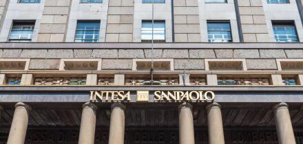 Milan, Italy - 07 01 2025 : Intesa Sanpaolo bank facade
