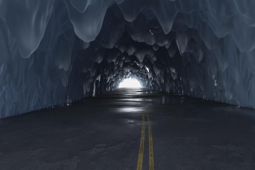 3d rendering of icy tunnel with light at the end of tunnel