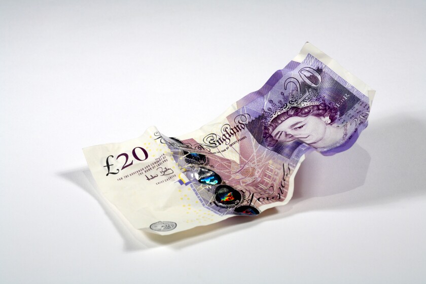 Crunched up UK Sterling Twenty Pound Note. Image shot 2009. Exact date unknown.