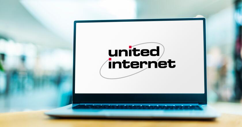 POZNAN, POL - JUL 10, 2021: Laptop computer displaying logo of United Internet, a global Internet services company headquartered in Montabaur, Rhinela