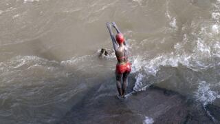 Diving statue, Vardar river, Skopje, Macedonia (FYROM), Republic of Northern Macedonia
