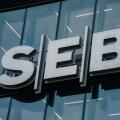 SEB bank logo on modern SEB bank office building on 09 November 2022 in Vilnius, Lithuania. SEB Bank is Commercial Bank of Lithuania, subsidiary of