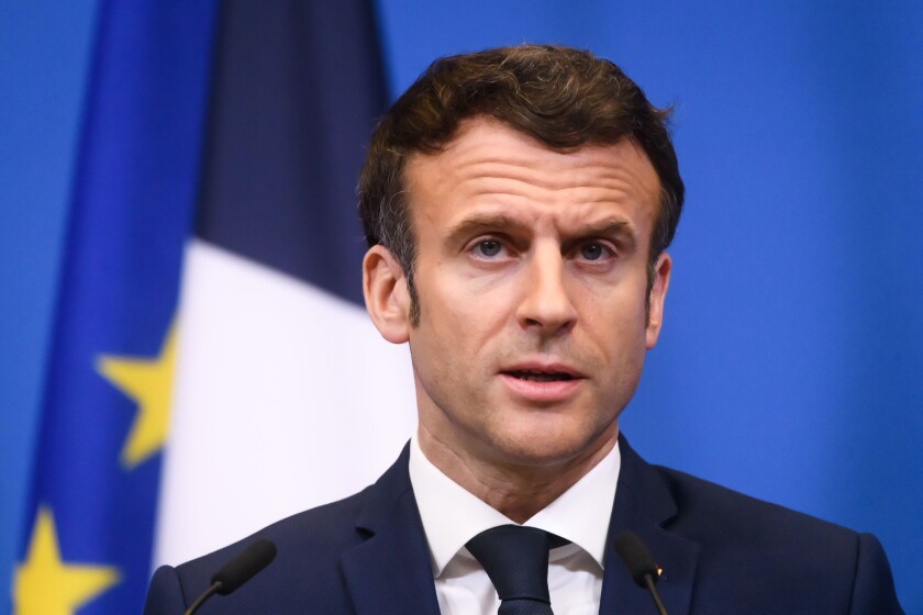 BRUSSELS, BELGIUM. 24th March 2022. Emmanuel Macron, President of France , during press conference, after NATO Extraordinary Summit. Brussels, Belgium