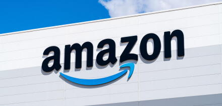 Minworth, Birmingham, UK - August 5th 2026: Close view of the Amazon Logo on a logistics warehouse building