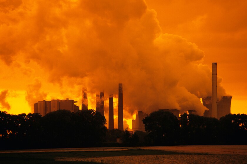 Brown coal power plant in evening light, emissions, North Rhine-Westphalia, Germany, Europe