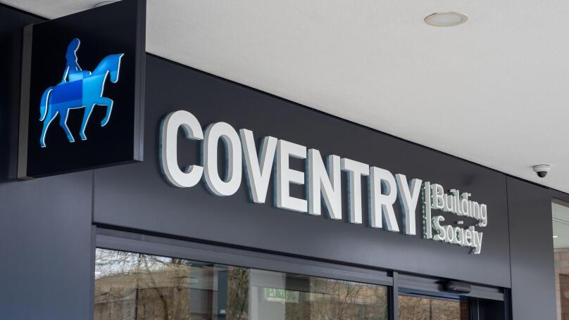 Sign and logo for the Coventry Building Society, Milton Keynes, UK