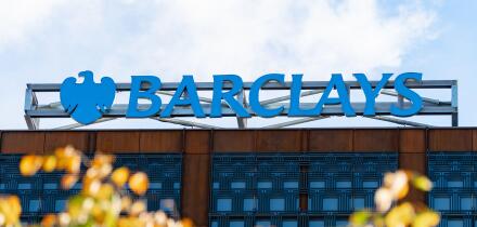Barclays bank sign on new Barclays Glasgow Campus in Tradeston, Glasgow