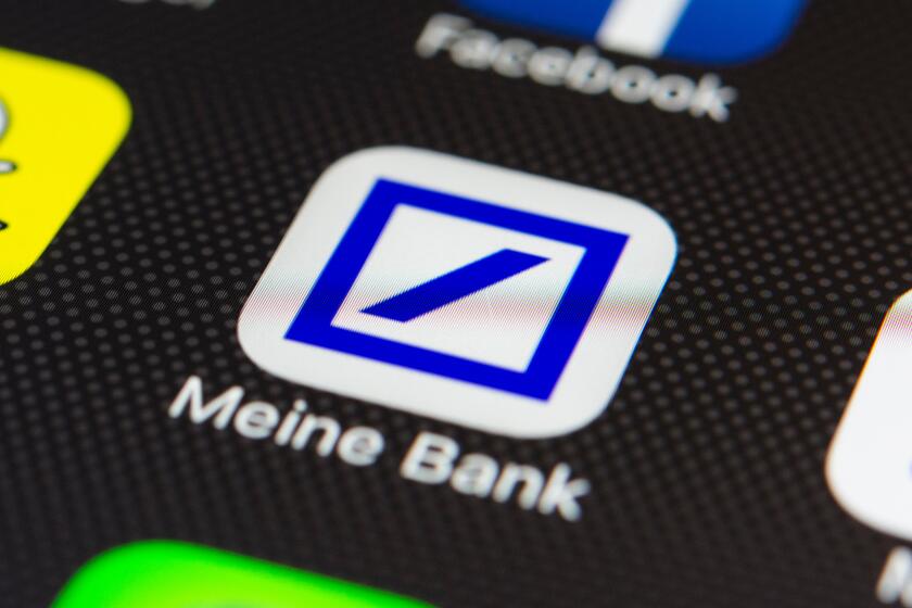 Deutsche Bank online banking app close up on iPhone smart phone screen