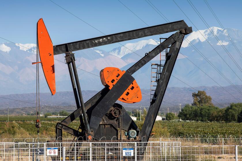A pumpjack belonging to Argentinian oil company YPF is seen in the Uco valley near San Juan.