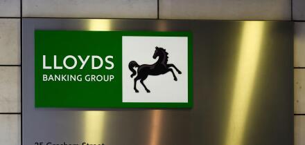 London, UK - September 18, 2024; Sign at headquaters of Lloyds Banking Group 25 Gresham Street with brand logo