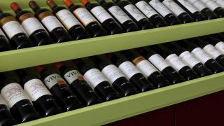 bottles of fine Bordeaux wines, Maison des vins, Margaux,  Medoc, Gironde, Nouvelle Aquitaine, France