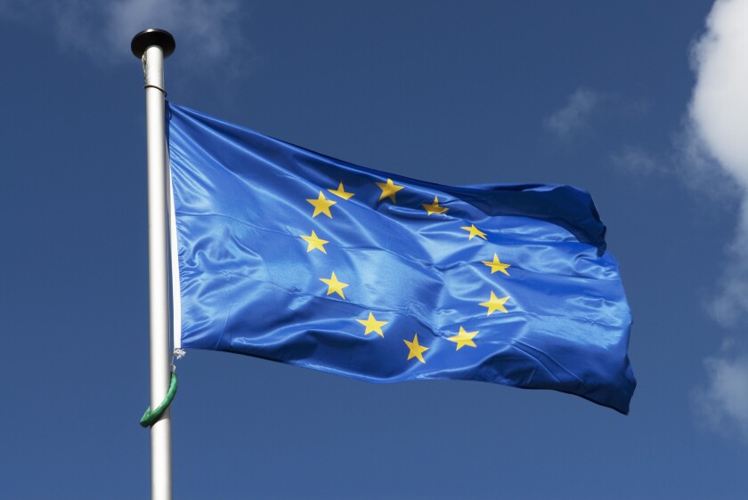 Flag Europe-flag flagpole heavens clouds 04/2006
