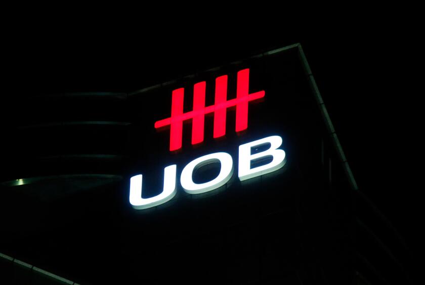 das Logo der Marke "UOB", Singapur.