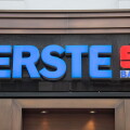 The logo for the Erste Bank above a branch in Vienna (Wien), Austria.