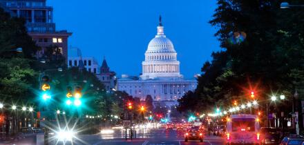 Pennsylvania Avenue and Capitol building in the background in Washington DC