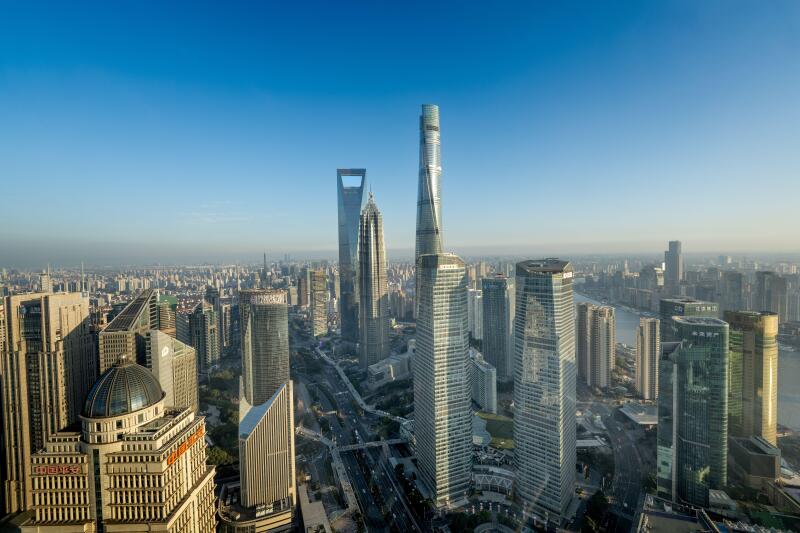 Shanghai Pudong district skyline from the Oriental Pearl Tower