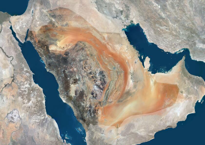 Color satellite image of Saudi Arabia, with mask.