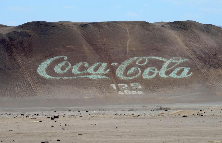 The largest Coca Cola logo in the world, made from old bottles, near Arica, Arica y Parinacota region, Chile