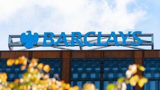 Barclays bank sign on new Barclays Glasgow Campus in Tradeston, Glasgow