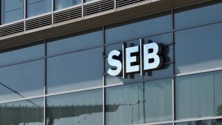 Vilnius, Lithuania - April 02: SEB bank logotype on the wall in Vilnius on April 02, 2019. SEB Bank Is Commercial Bank Of Lithuania, Subsidiary Of Swe