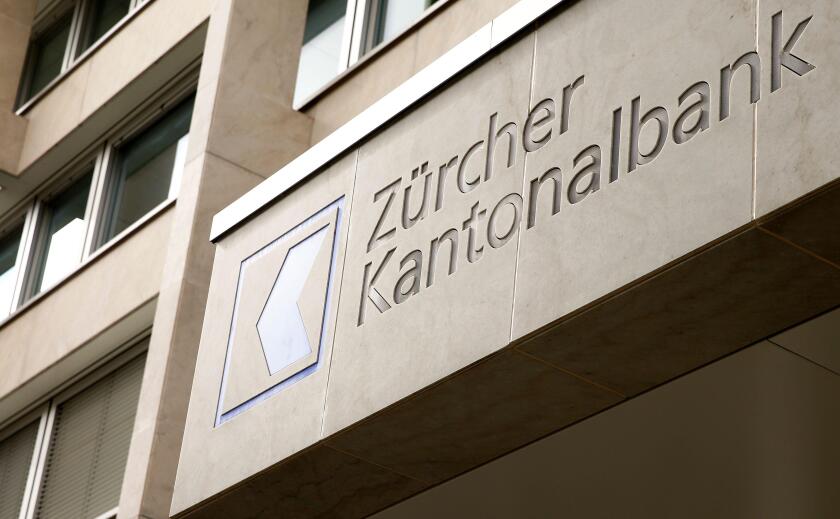 The logo of Zuercher Kantonalbank bank (ZKB) is seen at its headquarters at the Bahnhofstrasse in Zurich, Switzerland March 7, 2016.  REUTERS/Arnd Wiegmann