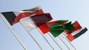 Flags of all 6 GCC, Cooperation Council for the Arab States of the Gulf or Gulf Cooperation Council, member states, Doha, Qatar