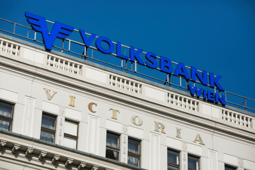 A logo sign outside of the headquarters Volksbank Wien in Vienna, Austria, on September 6, 2018.