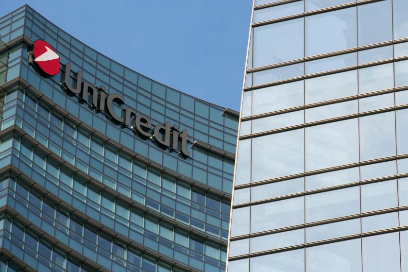 A logo sign outside of the headquarters of the UniCredit Group in Milan, Italy on September 3, 2016.