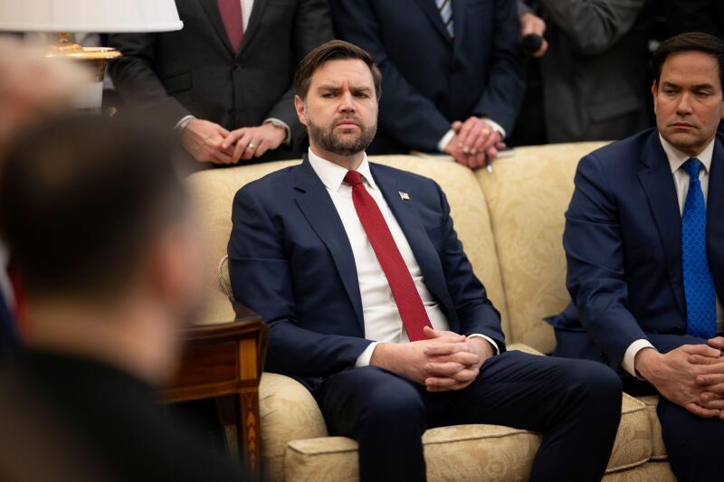WASHINGTON DC, USA - 28 February 2025 - US President Donald Trump greets President Volodymyr Zelenskyy of Ukraine, Friday, February 28, 2025, in the W