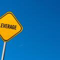 Leverage - yellow sign with blue sky. Image shot 05/2018. Exact date unknown.