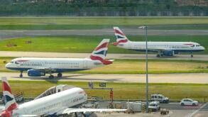 London, England, UK - 4 May 2024: Passenger planes operated by British Airways arriving and departing at London Heathrow airport.