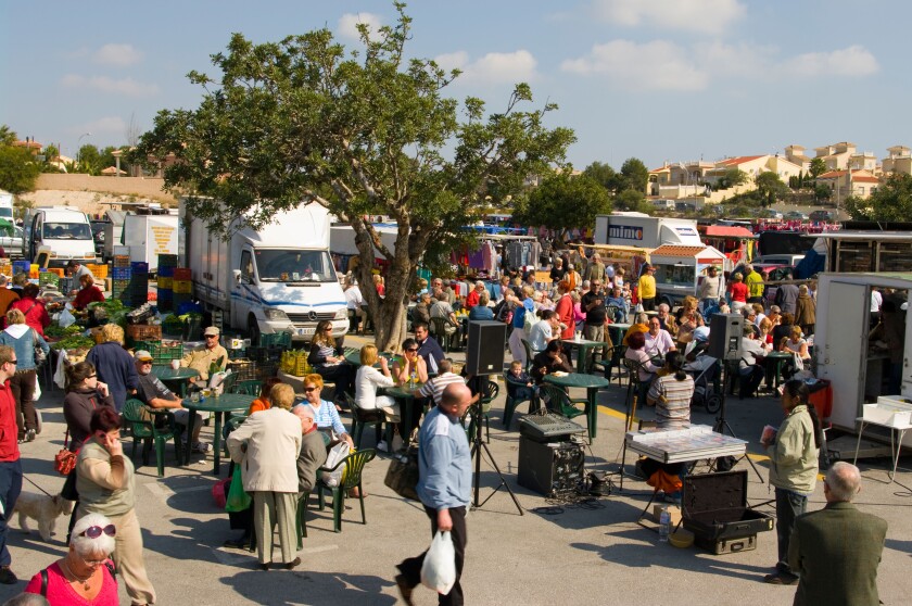 busy crowded spanish Market Day La Marina Spain