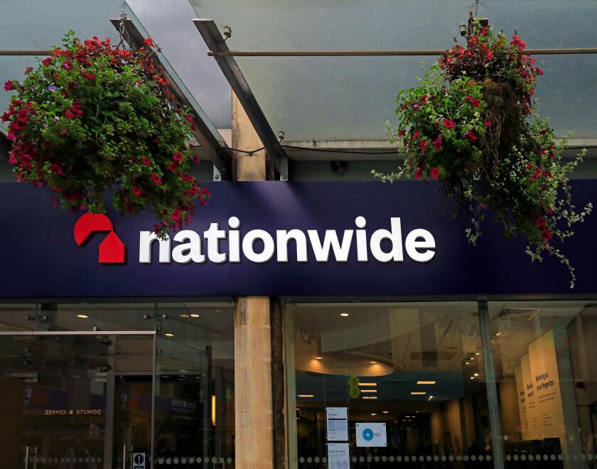 Nationwide building society store front and logo, Queen Street, Cardiff. Taken Autumn 2023. October