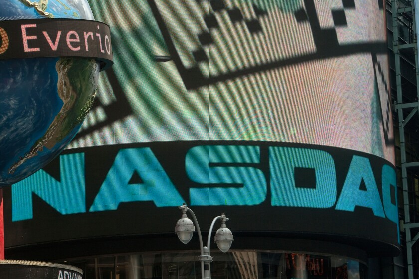 NASDAQ is seen in Times Square in the New York City borough of Manhattan, NY, Tuesday August 2, 2011.