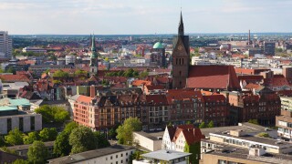 View from the New Town Hall on the Market Church and old houses in the center of Hannover, Lower Saxony, Germany.