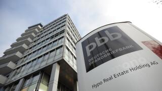 The logo of the Deutsche Pfandbriefbank seen in Unterschleissheim near Munich,&nbsp;Germany, 01&nbsp;November 2011. In the course of the investigation about the billion euro error of the Hypo&nbsp;Real Estate's 'bad bank', the HRE herself has come onto focus. According 
