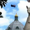 Melbourne Australia; Heritage Kangaroo sculpture outside the Royal Exhibition Building.