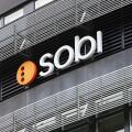 Solna, Swedan - September 2, 2021: Close-up view of the biopharmaceutical company Sobi (Swedish Orphan Biovitrum AB) logo on the head office building.