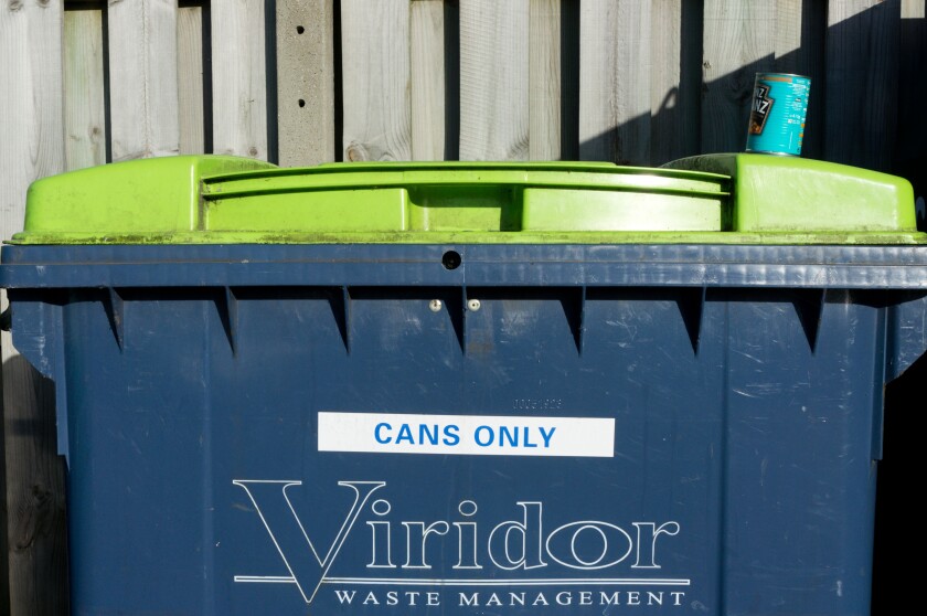 A Viridor Waste Management tin can recycling bin.