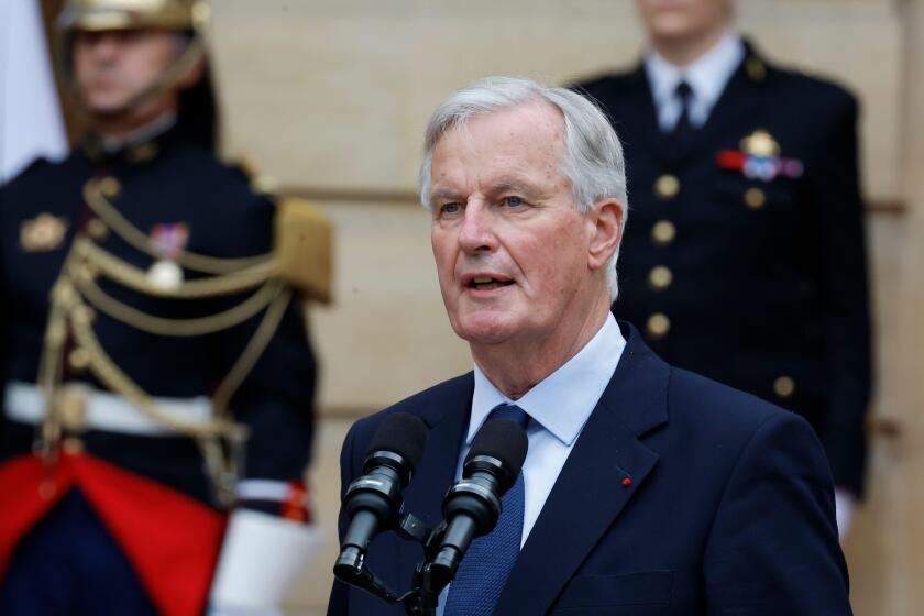 Paris, France. 5th Sep, 2024. Newly appointed Prime minister Michel Barnier speaks at a handover ceremony at the Hotel Matignon in Paris, France, on Sept. 5, 2024. French President Emmanuel Macron has nominated former Brexit negotiator Michel Barnier as t