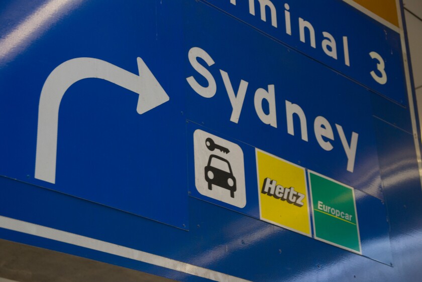 Direction sign at Sydney Airport Australia
