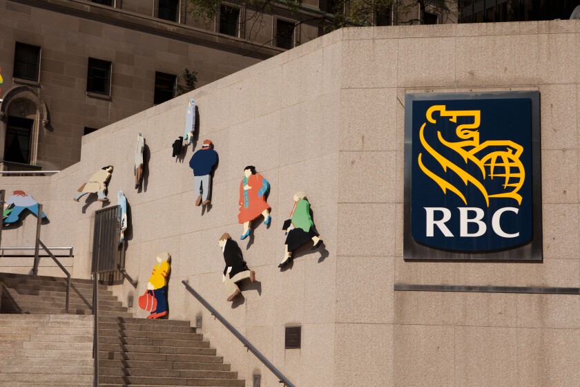 A view of the Royal Bank of Canada's building in downtown Toronto, Canada