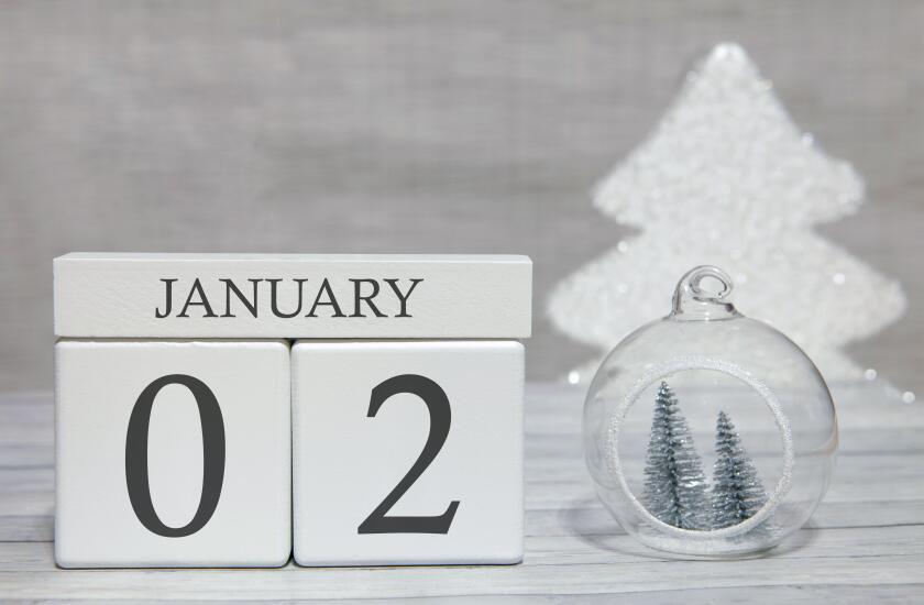 First month of the year, a calendar with numbers and a month, January 2. New Year's fairy tale as a keepsake.
